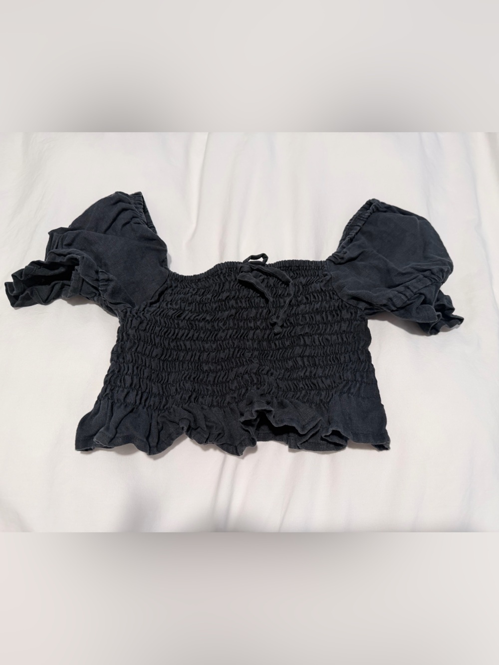 Faithfull the Brand Marie Black Puff Sleeve Crop Top